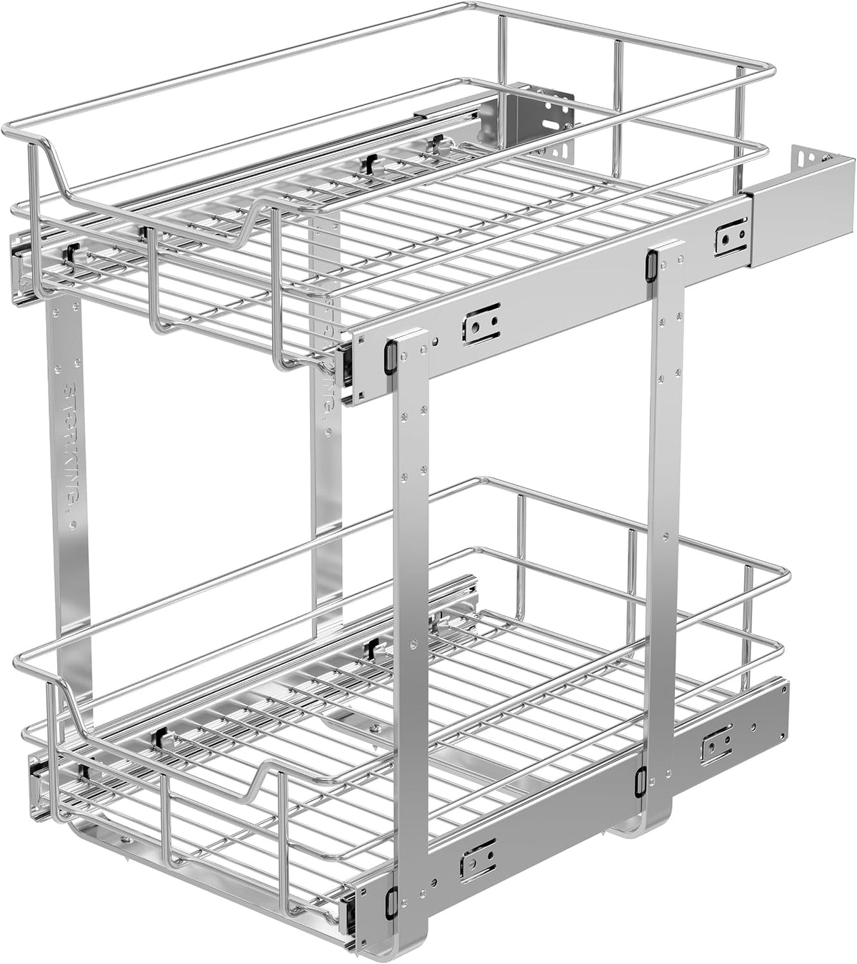 2 Tier Pull Out Cabinet Organizer 15" W X 22" D, Chromed, Full Slide Out | For Kitchen Organizers and Storage, Pull Out Drawers For Cabinets Capacity Heavy Duty Caddy, Cabinet Shelves, Bathroom Pantry