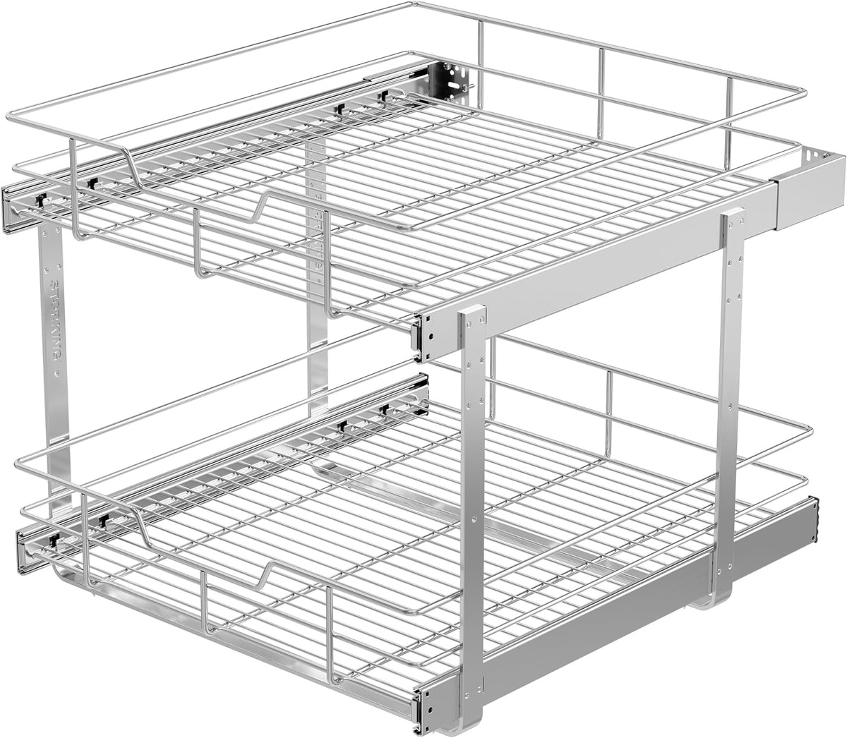 2 Tier Pull Out Cabinet Organizer 15" W X 22" D, Chromed, Full Slide Out | For Kitchen Organizers and Storage, Pull Out Drawers For Cabinets Capacity Heavy Duty Caddy, Cabinet Shelves, Bathroom Pantry