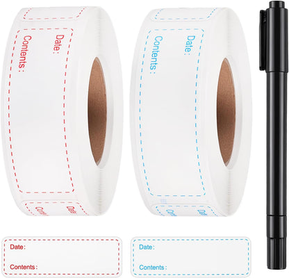 2 Rolls Removable Freezer Labels, 1 x 3 Inch Food Labels Stickers for Refrigerator and Freezer Food Labeling, Dating Containers, Bags and Jars
