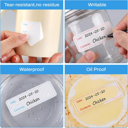 2 Rolls Removable Freezer Labels, 1 x 3 Inch Food Labels Stickers for Refrigerator and Freezer Food Labeling, Dating Containers, Bags and Jars