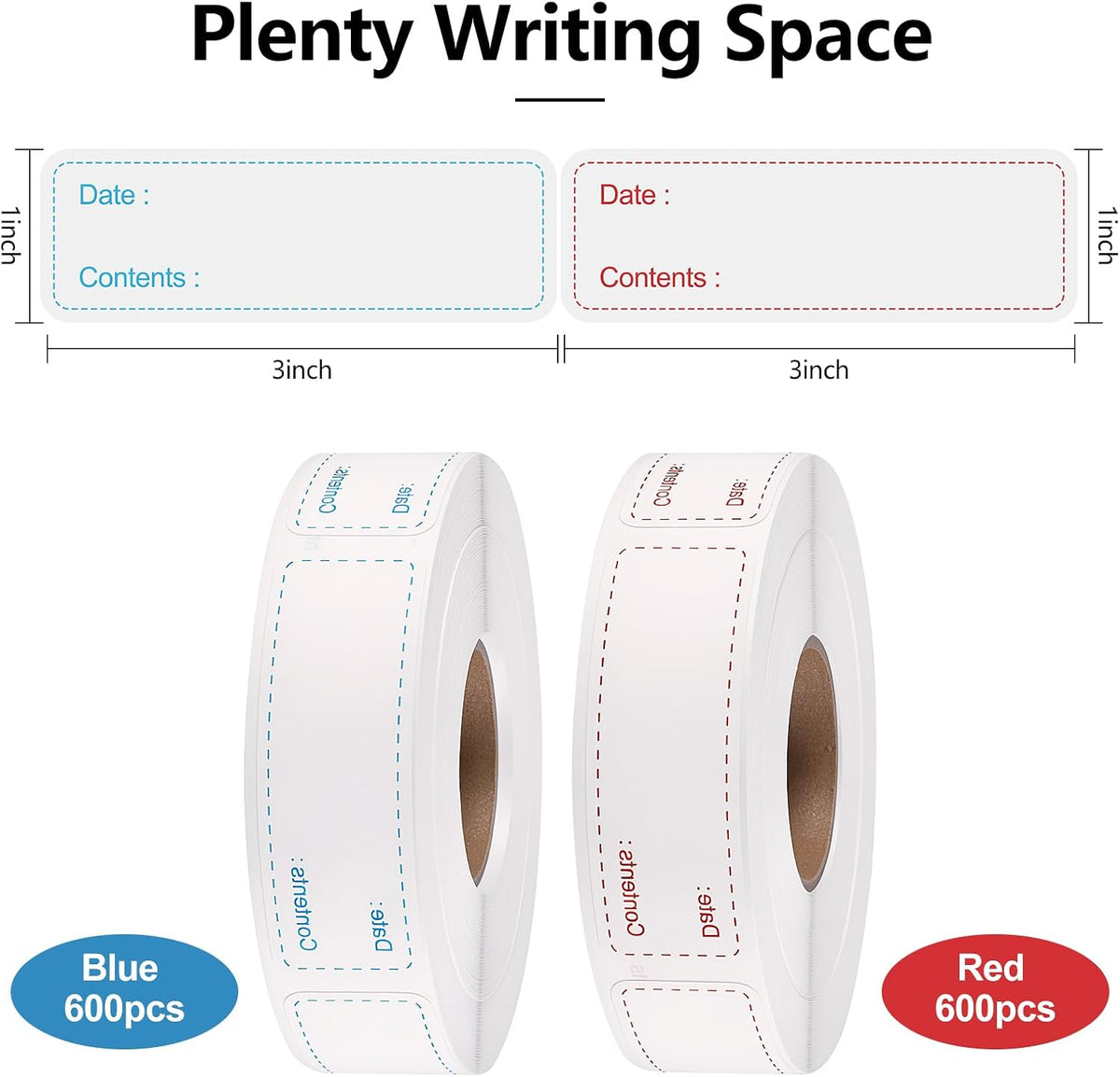 2 Rolls Removable Freezer Labels, 1 x 3 Inch Food Labels Stickers for Refrigerator and Freezer Food Labeling, Dating Containers, Bags and Jars