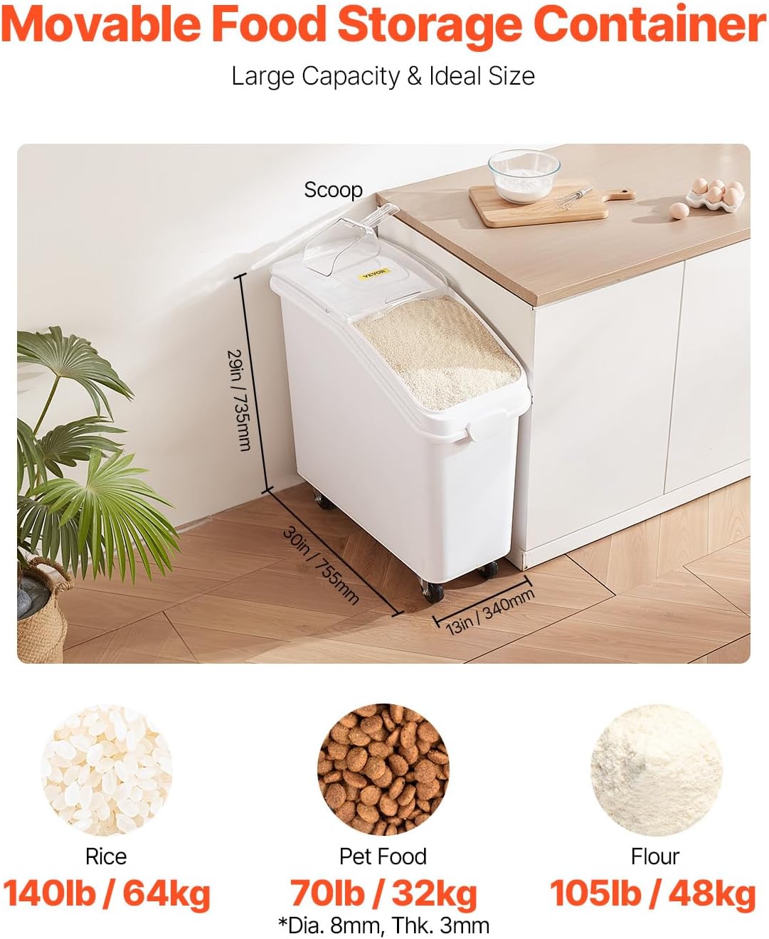 27 Gallon Food Storage Container, 500 Cup Commercial Ingredient Bin
