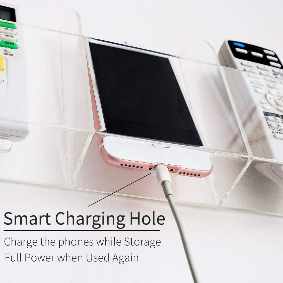 Large Acrylic 3-Slot Wall Mounted Smart Phone Charging Holder Station Clear Hanging TV Remote Controls Holder Media Organizer Wall