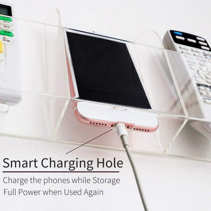 Large Acrylic 3-Slot Wall Mounted Smart Phone Charging Holder Station Clear Hanging TV Remote Controls Holder Media Organizer Wall