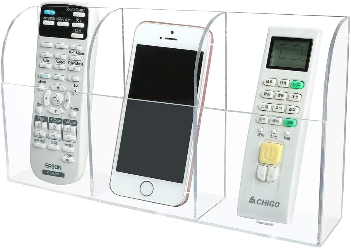 Large Acrylic 3-Slot Wall Mounted Smart Phone Charging Holder Station Clear Hanging TV Remote Controls Holder Media Organizer Wall
