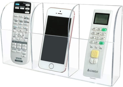 Large Acrylic 3-Slot Wall Mounted Smart Phone Charging Holder Station Clear Hanging TV Remote Controls Holder Media Organizer Wall