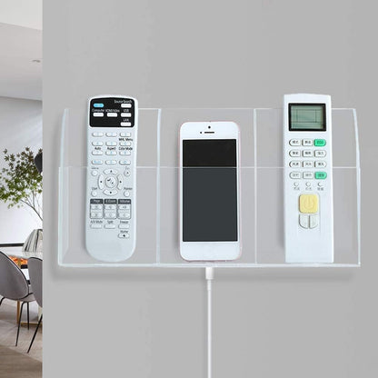 Large Acrylic 3-Slot Wall Mounted Smart Phone Charging Holder Station Clear Hanging TV Remote Controls Holder Media Organizer Wall