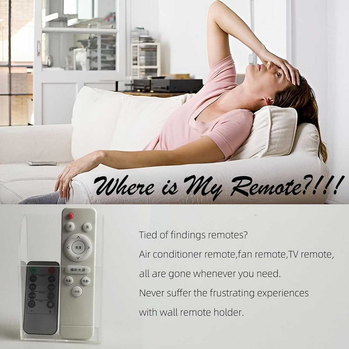 Large Acrylic 3-Slot Wall Mounted Smart Phone Charging Holder Station Clear Hanging TV Remote Controls Holder Media Organizer Wall