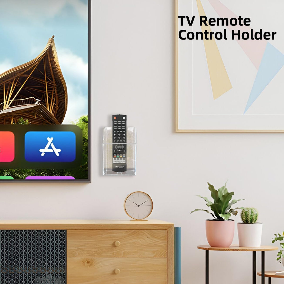 Large Acrylic 3-Slot Wall Mounted Smart Phone Charging Holder Station Clear Hanging TV Remote Controls Holder Media Organizer Wall
