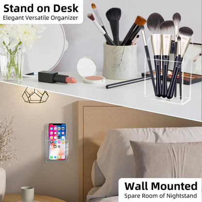 Large Acrylic 3-Slot Wall Mounted Smart Phone Charging Holder Station Clear Hanging TV Remote Controls Holder Media Organizer Wall