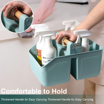Shower Caddy Portable with Bamboo Handle, Plastic Basket Cleaning Caddy Organizer Storage Tote for Bathroom, College, Dorm Room Essentials, White