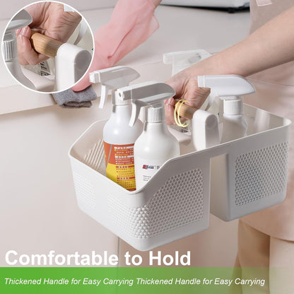 Shower Caddy Portable with Bamboo Handle, Plastic Basket Cleaning Caddy Organizer Storage Tote for Bathroom, College, Dorm Room Essentials, White