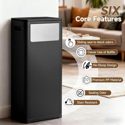 Tall Kitchen Trash Can with Lid,Narrow 8 Gallon Commercial Trash Cans with Handle,Space Saving Dog Proof Trash Can with Press Top Lid, Black Food Waste Bin for Kitchen, Office, Living Room, Dorm