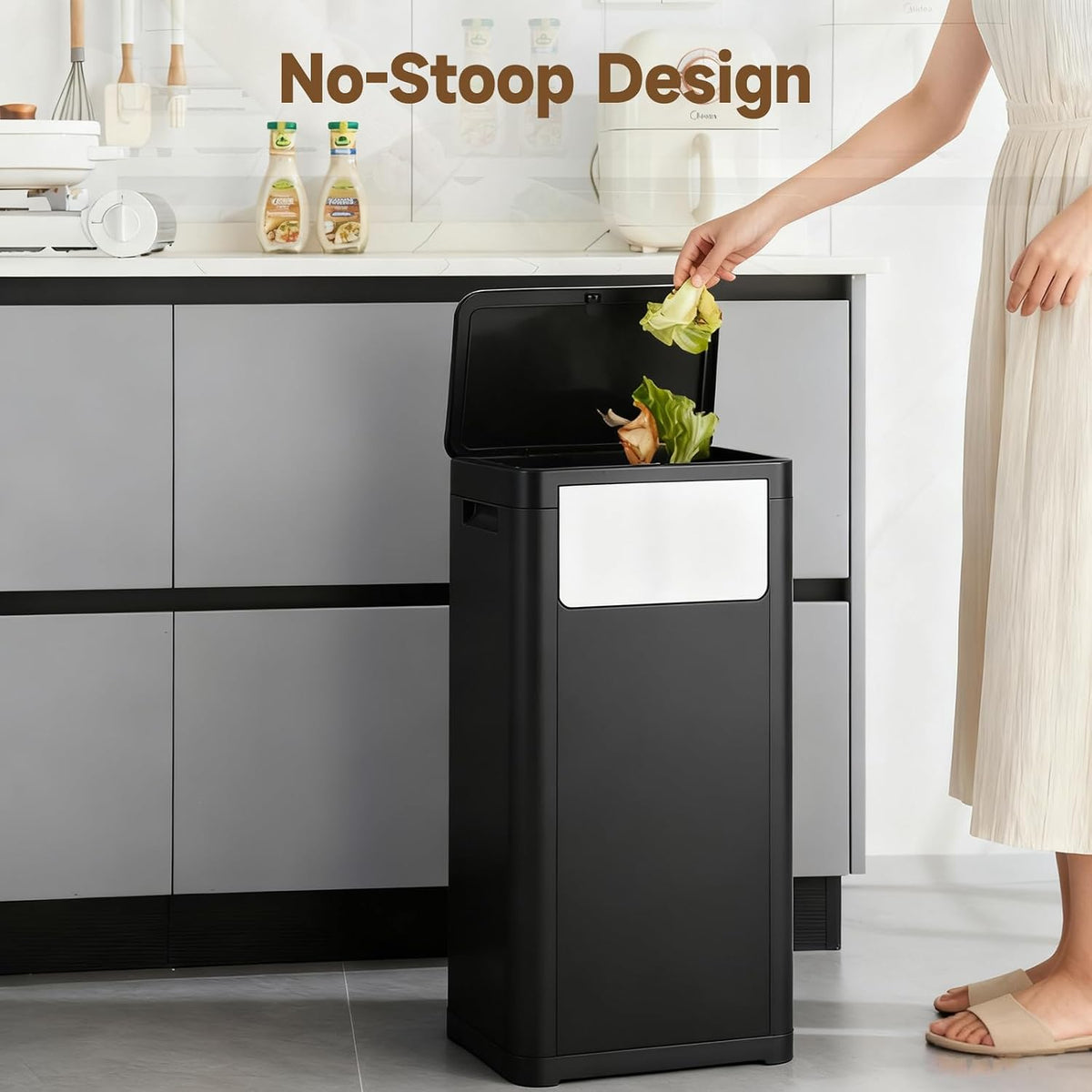 Tall Kitchen Trash Can with Lid,Narrow 8 Gallon Commercial Trash Cans with Handle,Space Saving Dog Proof Trash Can with Press Top Lid, Black Food Waste Bin for Kitchen, Office, Living Room, Dorm