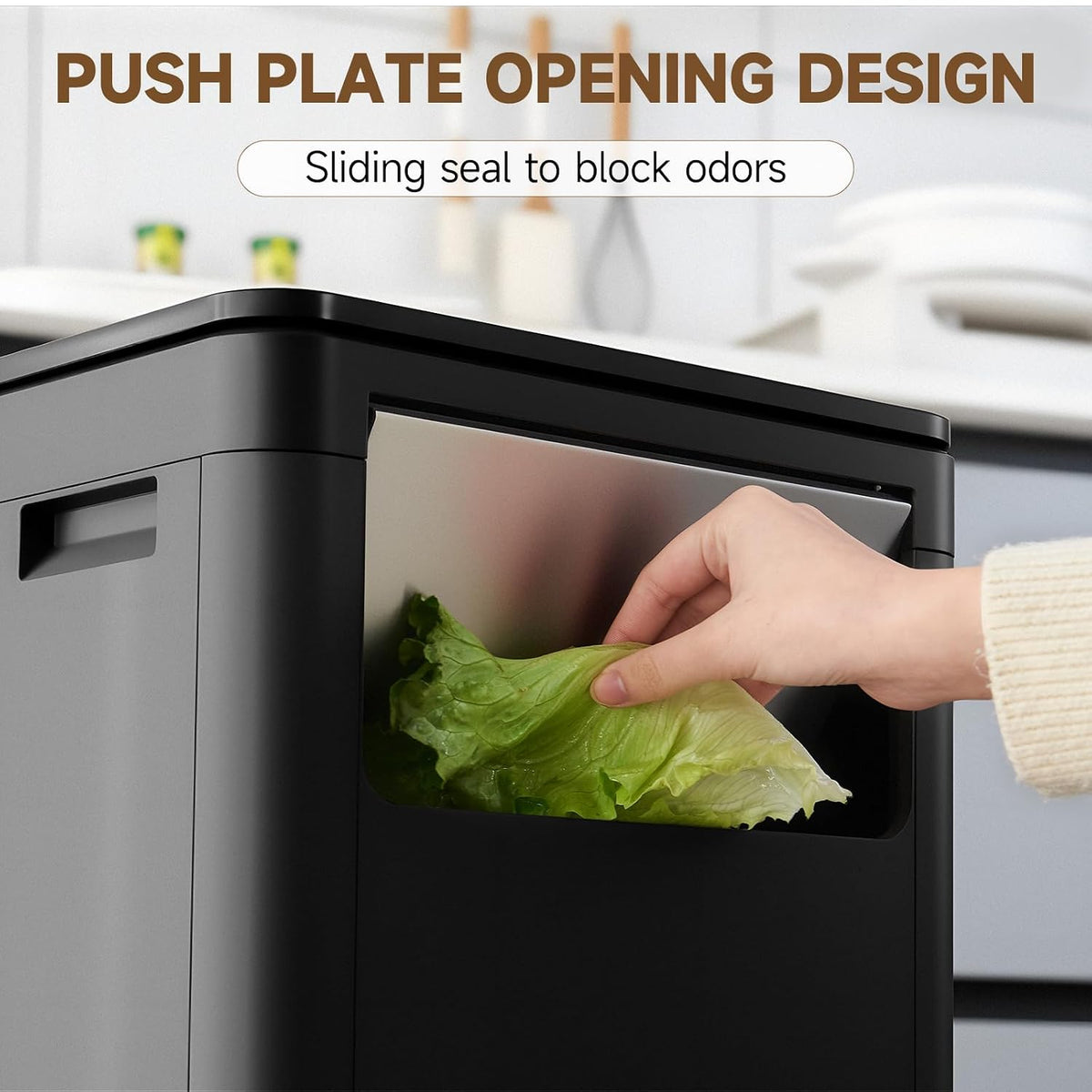 Tall Kitchen Trash Can with Lid,Narrow 8 Gallon Commercial Trash Cans with Handle,Space Saving Dog Proof Trash Can with Press Top Lid, Black Food Waste Bin for Kitchen, Office, Living Room, Dorm