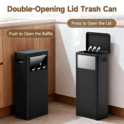 Tall Kitchen Trash Can with Lid,Narrow 8 Gallon Commercial Trash Cans with Handle,Space Saving Dog Proof Trash Can with Press Top Lid, Black Food Waste Bin for Kitchen, Office, Living Room, Dorm