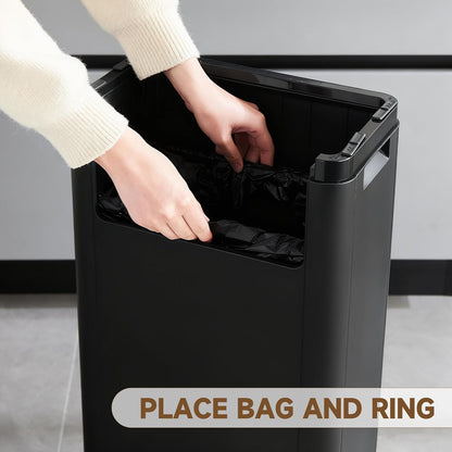 Tall Kitchen Trash Can with Lid,Narrow 8 Gallon Commercial Trash Cans with Handle,Space Saving Dog Proof Trash Can with Press Top Lid, Black Food Waste Bin for Kitchen, Office, Living Room, Dorm