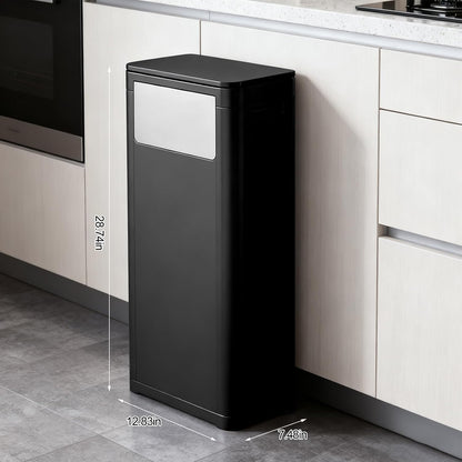 Tall Kitchen Trash Can with Lid,Narrow 8 Gallon Commercial Trash Cans with Handle,Space Saving Dog Proof Trash Can with Press Top Lid, Black Food Waste Bin for Kitchen, Office, Living Room, Dorm