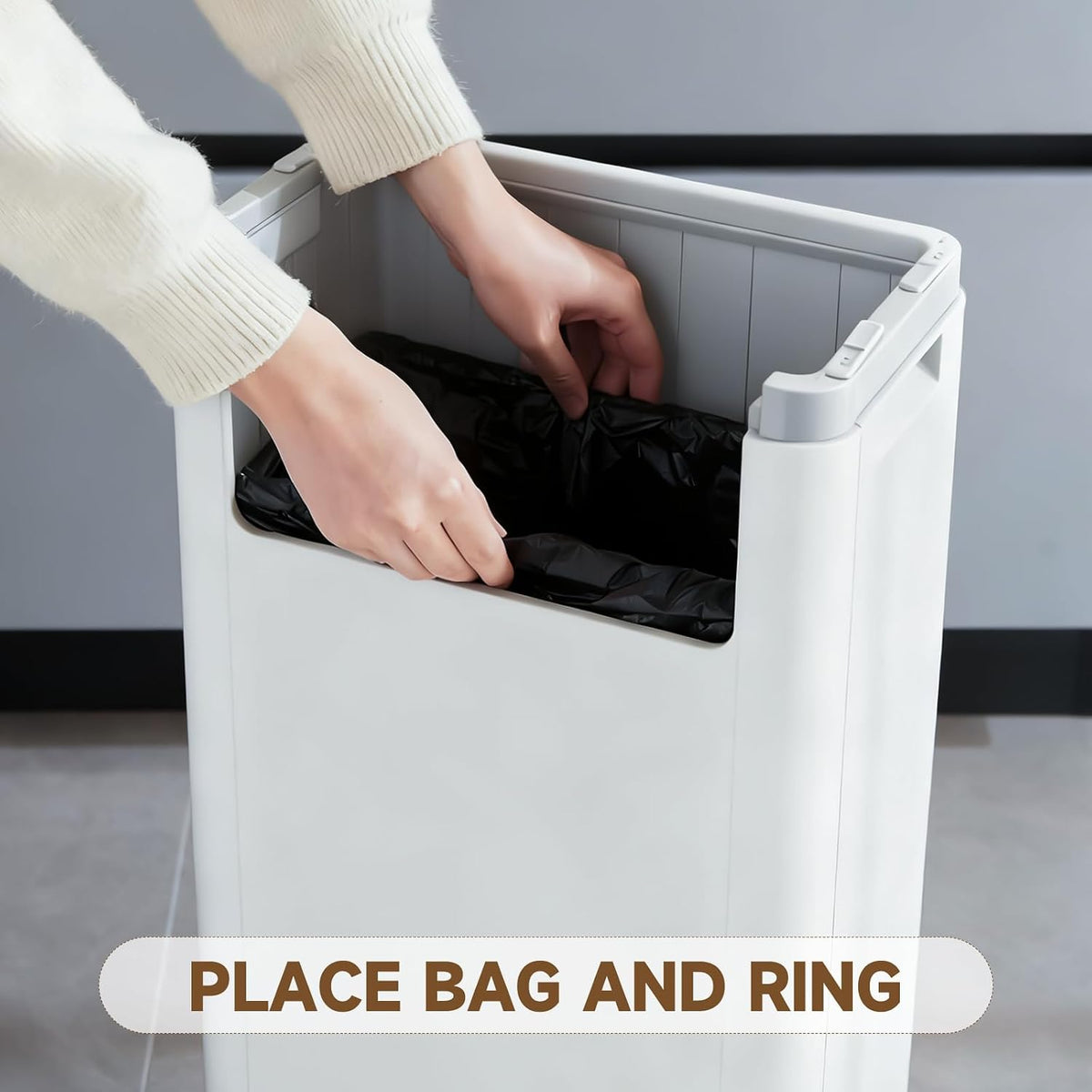 Tall Kitchen Trash Can with Lid,Narrow 8 Gallon Commercial Trash Cans with Handle,Space Saving Dog Proof Trash Can with Press Top Lid, Black Food Waste Bin for Kitchen, Office, Living Room, Dorm