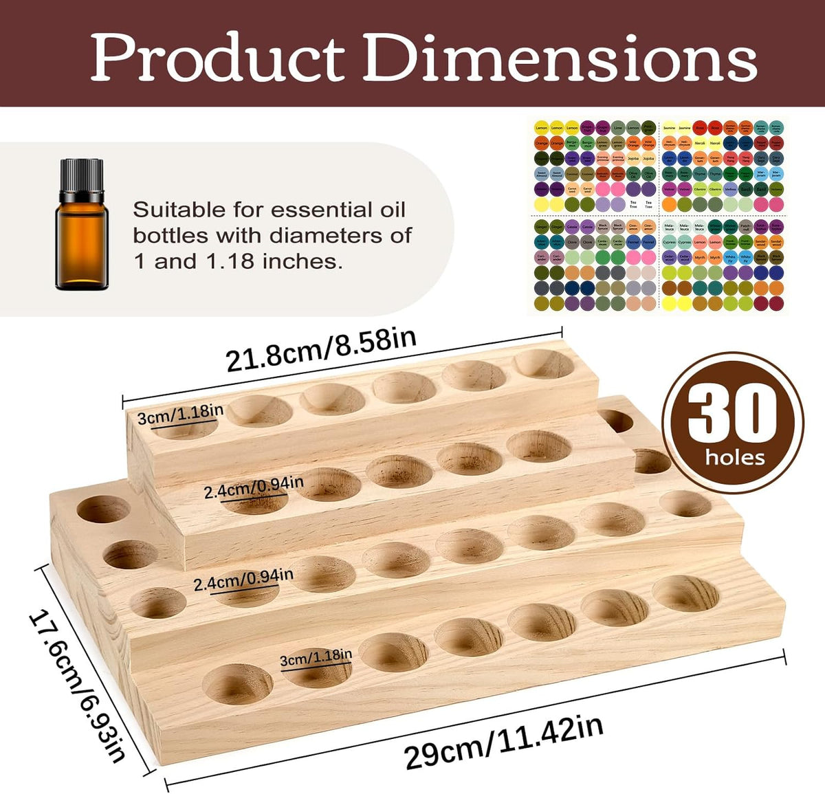1-Tier Wooden Essential Oil Display Storage Organizer Holder Stand - 6 Slots Natural Hard Pine Wood Rack - Holds up to 6 Aromatherapy Bottles - Gift Presentation Shelf