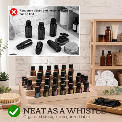 1-Tier Wooden Essential Oil Display Storage Organizer Holder Stand - 6 Slots Natural Hard Pine Wood Rack - Holds up to 6 Aromatherapy Bottles - Gift Presentation Shelf