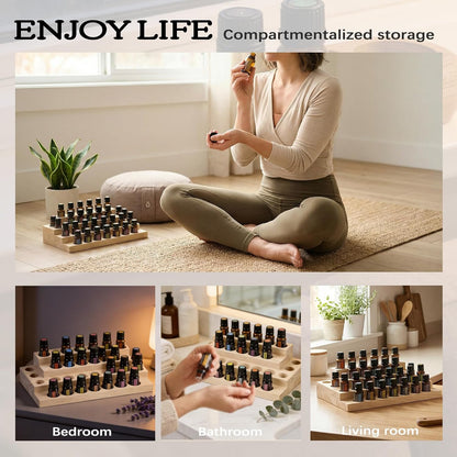 1-Tier Wooden Essential Oil Display Storage Organizer Holder Stand - 6 Slots Natural Hard Pine Wood Rack - Holds up to 6 Aromatherapy Bottles - Gift Presentation Shelf