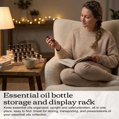 1-Tier Wooden Essential Oil Display Storage Organizer Holder Stand - 6 Slots Natural Hard Pine Wood Rack - Holds up to 6 Aromatherapy Bottles - Gift Presentation Shelf