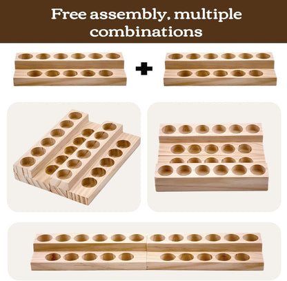 1-Tier Wooden Essential Oil Display Storage Organizer Holder Stand - 6 Slots Natural Hard Pine Wood Rack - Holds up to 6 Aromatherapy Bottles - Gift Presentation Shelf