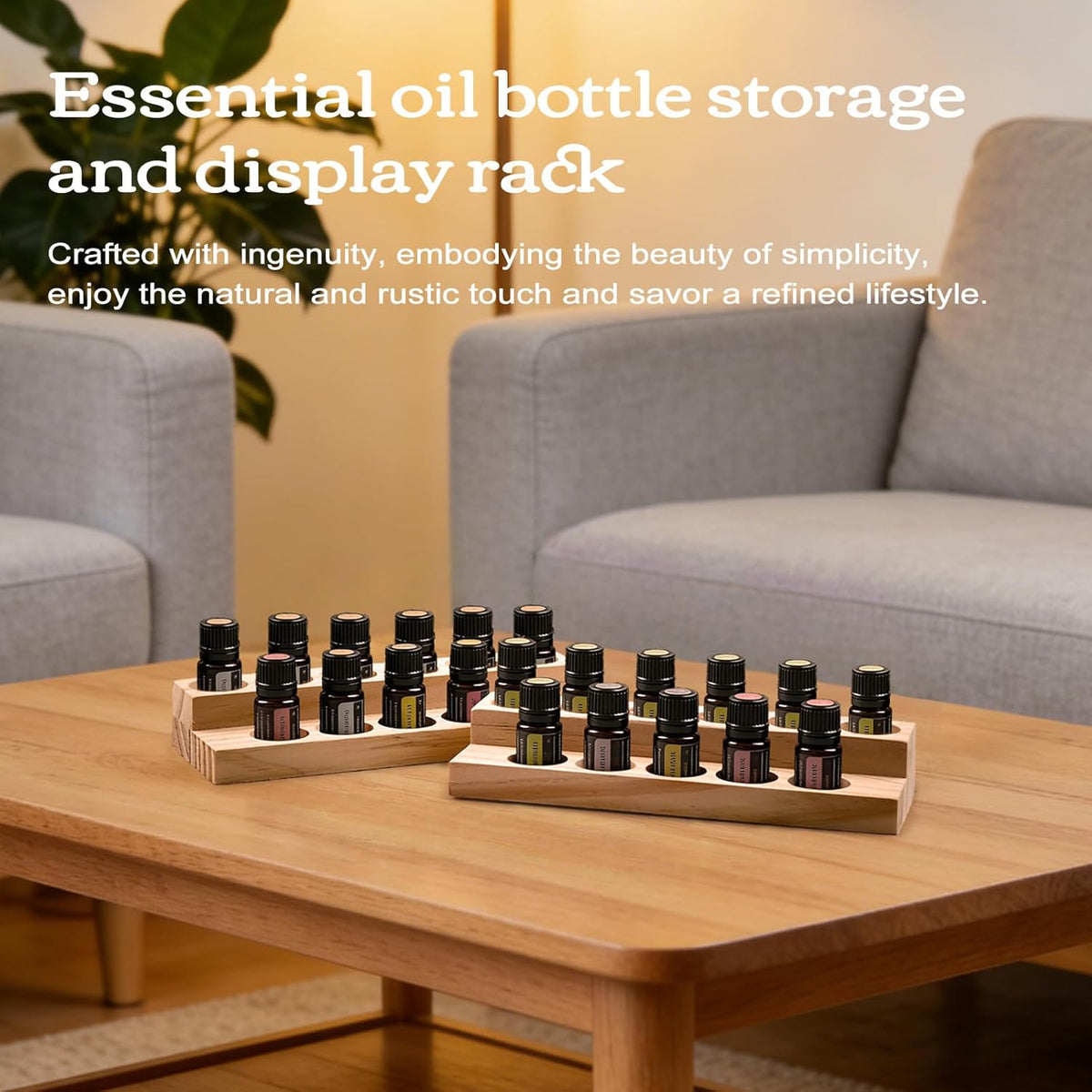 1-Tier Wooden Essential Oil Display Storage Organizer Holder Stand - 6 Slots Natural Hard Pine Wood Rack - Holds up to 6 Aromatherapy Bottles - Gift Presentation Shelf