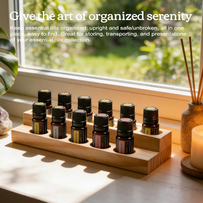 1-Tier Wooden Essential Oil Display Storage Organizer Holder Stand - 6 Slots Natural Hard Pine Wood Rack - Holds up to 6 Aromatherapy Bottles - Gift Presentation Shelf