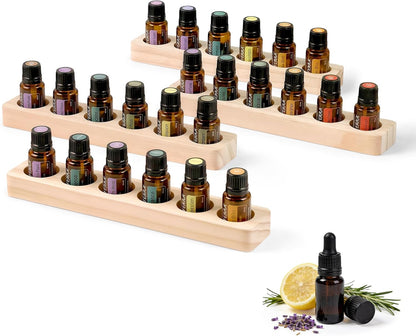 1-Tier Wooden Essential Oil Display Storage Organizer Holder Stand - 6 Slots Natural Hard Pine Wood Rack - Holds up to 6 Aromatherapy Bottles - Gift Presentation Shelf