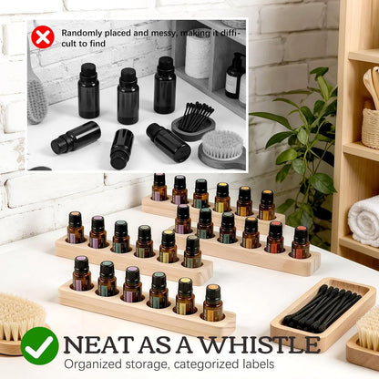 1-Tier Wooden Essential Oil Display Storage Organizer Holder Stand - 6 Slots Natural Hard Pine Wood Rack - Holds up to 6 Aromatherapy Bottles - Gift Presentation Shelf