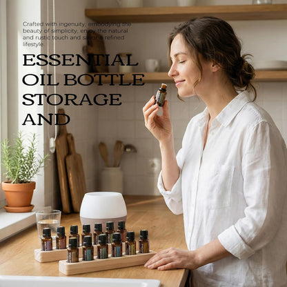 1-Tier Wooden Essential Oil Display Storage Organizer Holder Stand - 6 Slots Natural Hard Pine Wood Rack - Holds up to 6 Aromatherapy Bottles - Gift Presentation Shelf