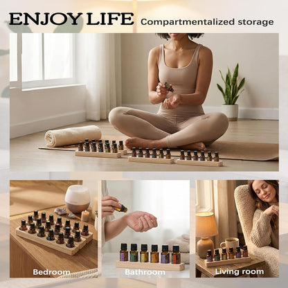 1-Tier Wooden Essential Oil Display Storage Organizer Holder Stand - 6 Slots Natural Hard Pine Wood Rack - Holds up to 6 Aromatherapy Bottles - Gift Presentation Shelf