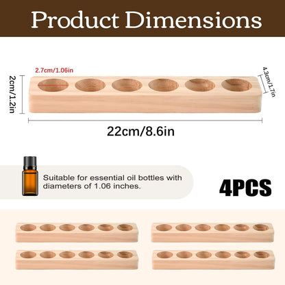 1-Tier Wooden Essential Oil Display Storage Organizer Holder Stand - 6 Slots Natural Hard Pine Wood Rack - Holds up to 6 Aromatherapy Bottles - Gift Presentation Shelf