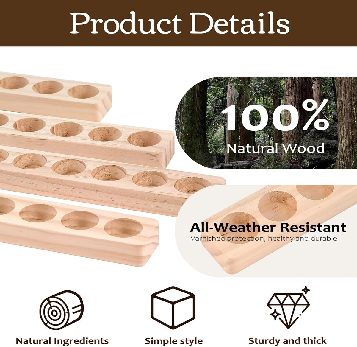 1-Tier Wooden Essential Oil Display Storage Organizer Holder Stand - 6 Slots Natural Hard Pine Wood Rack - Holds up to 6 Aromatherapy Bottles - Gift Presentation Shelf