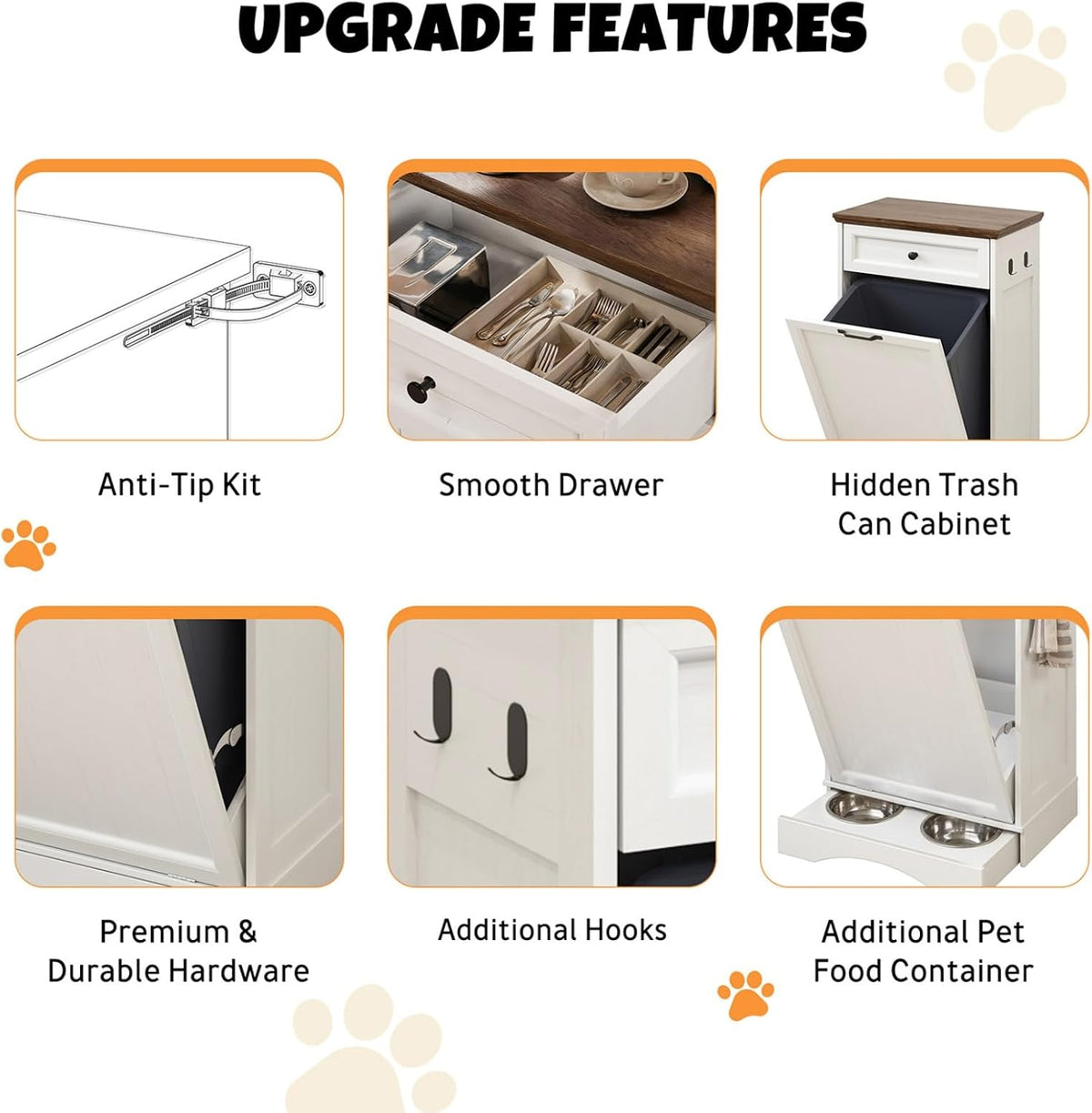 Tilt Out Trash Can Cabinet with Dog Bowl, 10 Gallons Dog Feeding Station with Storage Cabinet, Pet Food Cabinet with Hideaway Drawer for Kitchen, Living Room