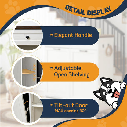 Tilt Out Trash Can Cabinet with Dog Bowl, 10 Gallons Dog Feeding Station with Storage Cabinet, Pet Food Cabinet with Hideaway Drawer for Kitchen, Living Room
