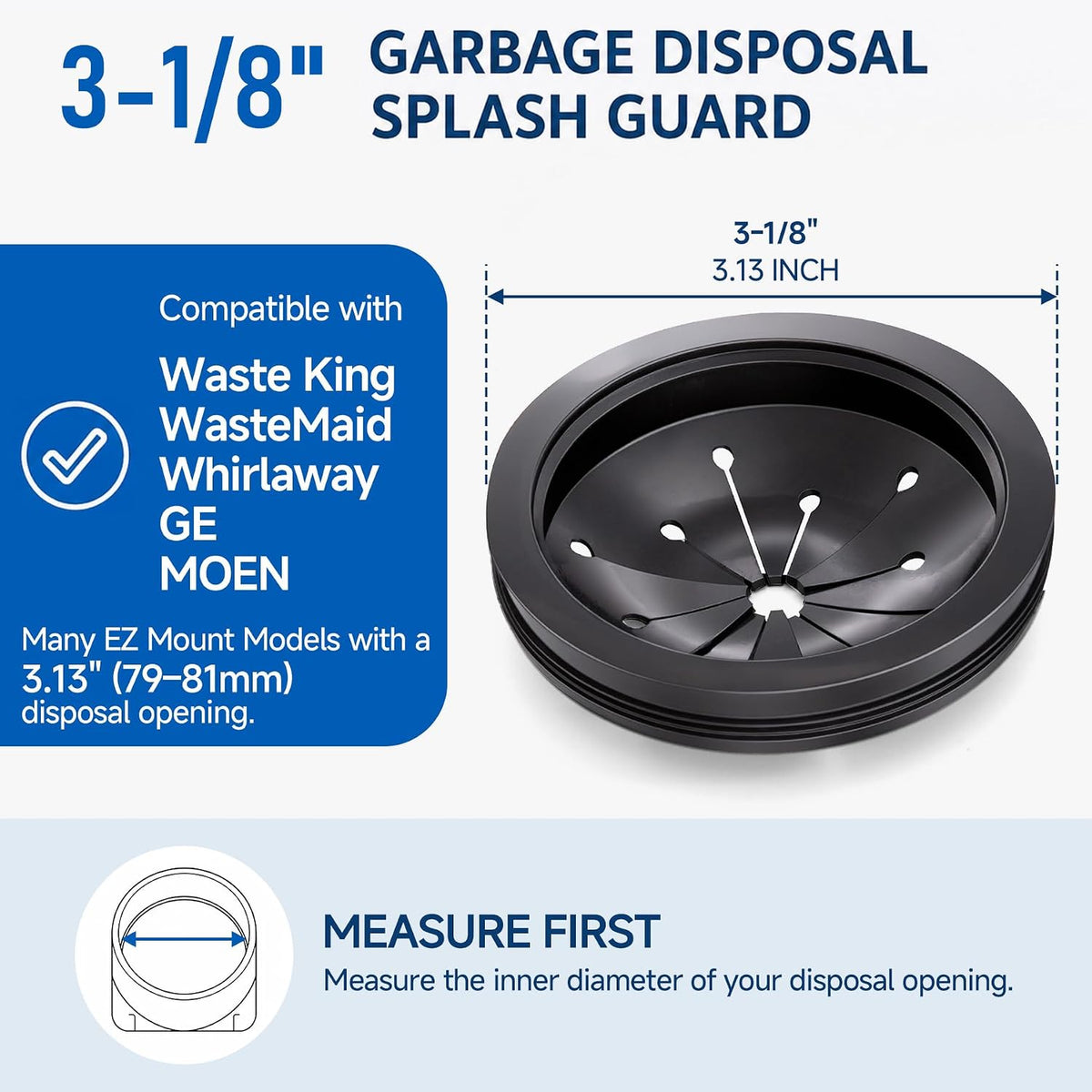 Garbage Disposal Splash Guard Collar Sink Baffle, Food Waste Disposer Parts Accessories, 3-1/8 Inch Multi-function Drain Plugs for Garbage Disposals