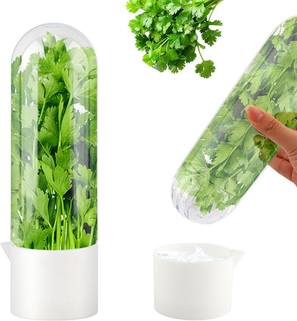 Fresh Herb Keeper for Refrigerator, Clear Herb Saver Pod Vegetable Preservation Storage Container for Cilantro Parsley Asparagus Mint, Extends Freshness Up to 2-3 Weeks(Herb Keeper)