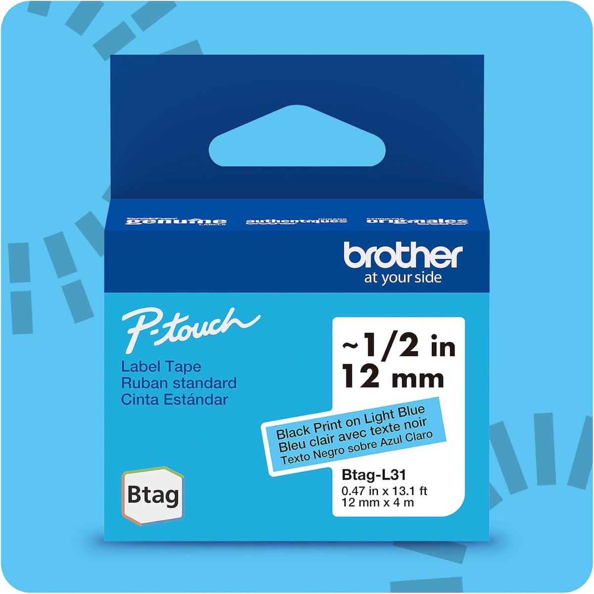 Genuine P-Touch Btag BTAG131 Black on Clear Label Tape ~1/2in by 13.1ft (12mm x 4m). (Works Only with PT-N10, PT-N20, PT-N25BT Label Makers)