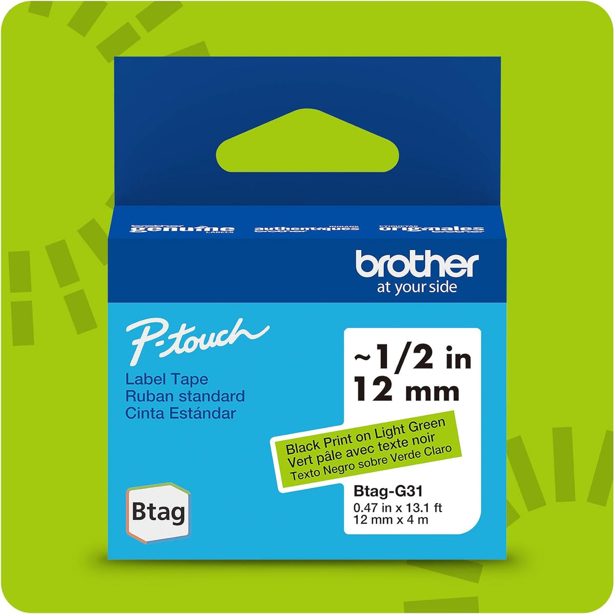 Genuine P-Touch Btag BTAG131 Black on Clear Label Tape ~1/2in by 13.1ft (12mm x 4m). (Works Only with PT-N10, PT-N20, PT-N25BT Label Makers)
