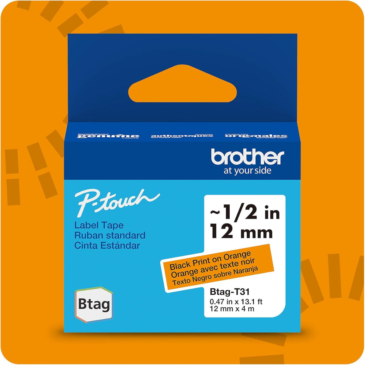 Genuine P-Touch Btag BTAG131 Black on Clear Label Tape ~1/2in by 13.1ft (12mm x 4m). (Works Only with PT-N10, PT-N20, PT-N25BT Label Makers)