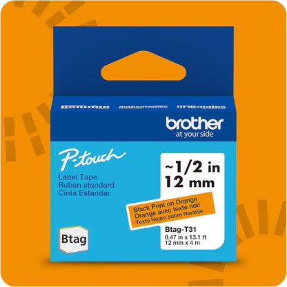 Genuine P-Touch Btag BTAG131 Black on Clear Label Tape ~1/2in by 13.1ft (12mm x 4m). (Works Only with PT-N10, PT-N20, PT-N25BT Label Makers)