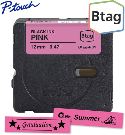 Genuine P-Touch Btag BTAG131 Black on Clear Label Tape ~1/2in by 13.1ft (12mm x 4m). (Works Only with PT-N10, PT-N20, PT-N25BT Label Makers)