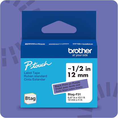 Genuine P-Touch Btag BTAG131 Black on Clear Label Tape ~1/2in by 13.1ft (12mm x 4m). (Works Only with PT-N10, PT-N20, PT-N25BT Label Makers)