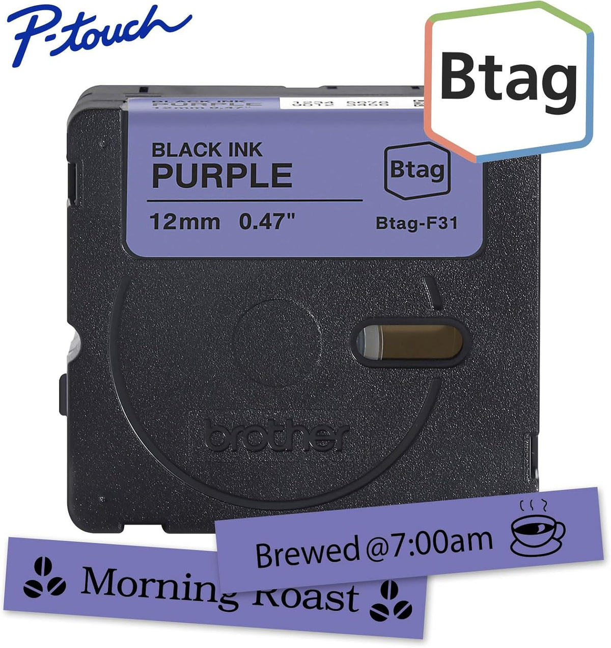 Genuine P-Touch Btag BTAG131 Black on Clear Label Tape ~1/2in by 13.1ft (12mm x 4m). (Works Only with PT-N10, PT-N20, PT-N25BT Label Makers)