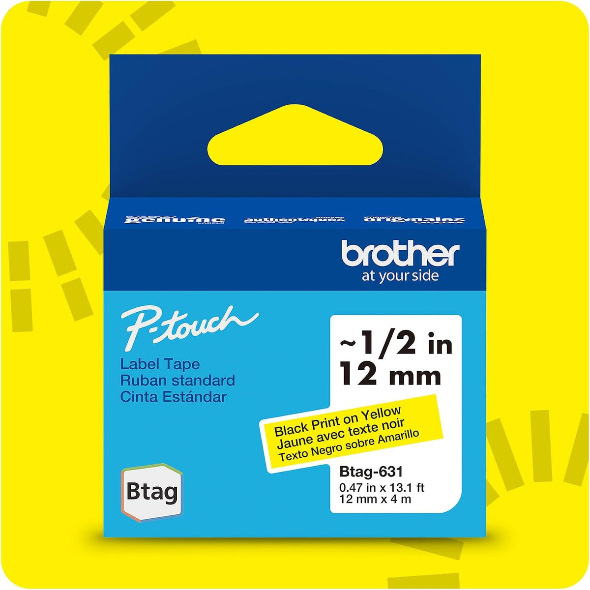 Genuine P-Touch Btag BTAG131 Black on Clear Label Tape ~1/2in by 13.1ft (12mm x 4m). (Works Only with PT-N10, PT-N20, PT-N25BT Label Makers)