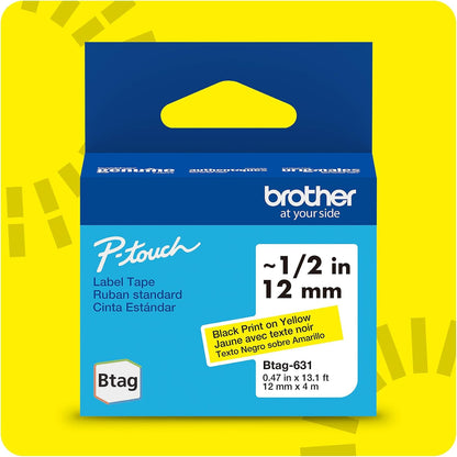 Genuine P-Touch Btag BTAG131 Black on Clear Label Tape ~1/2in by 13.1ft (12mm x 4m). (Works Only with PT-N10, PT-N20, PT-N25BT Label Makers)