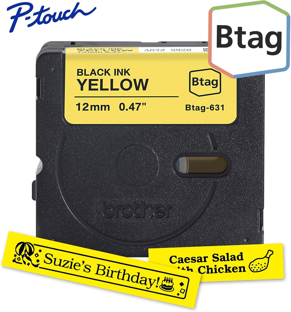 Genuine P-Touch Btag BTAG131 Black on Clear Label Tape ~1/2in by 13.1ft (12mm x 4m). (Works Only with PT-N10, PT-N20, PT-N25BT Label Makers)
